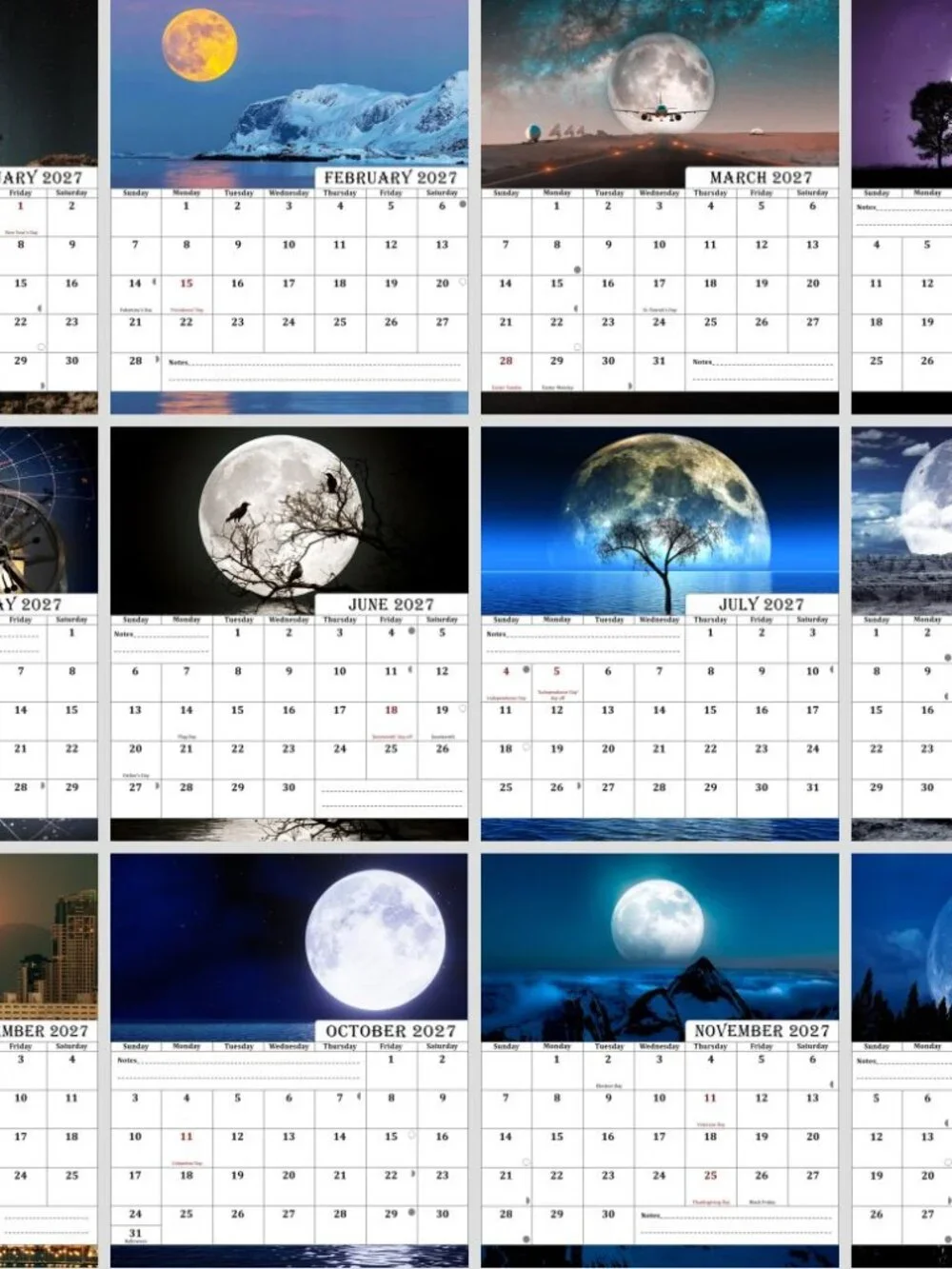 2026-2027 18 Months Standing Flip Desk Calendar Desktop Planner (Lunar)